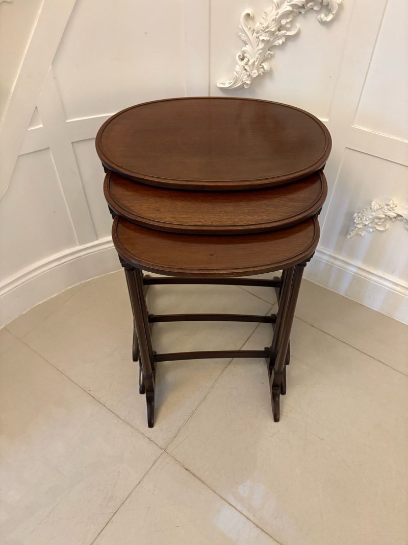 Antique Edwardian Quality Mahogany Nest of 3 Tables - Image 7